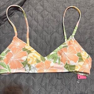 Xhilaration Orange and Green Bikini Top with Tropical Floral Design